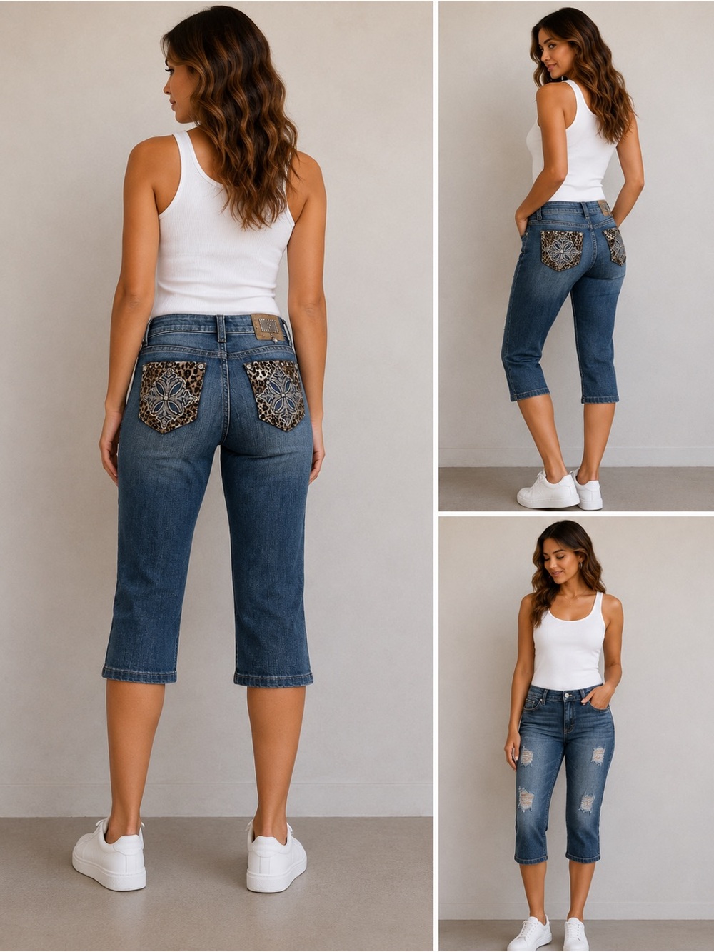 L.A. idol Blue Cropped Embroidered Pocket Capri Jeans